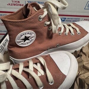 Converse Womens High-Top Sneakers - Tan and White